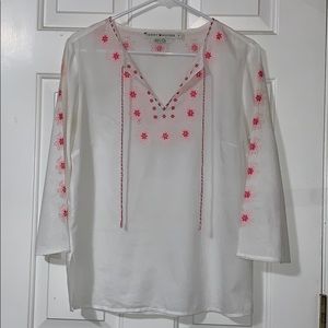 Tommy Hilfiger white cotton embroidered top sz M